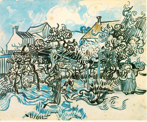 vangoghblue Vincent van Gogh, "Landscape with Houses and Old Vineyard with Peasant Woman"